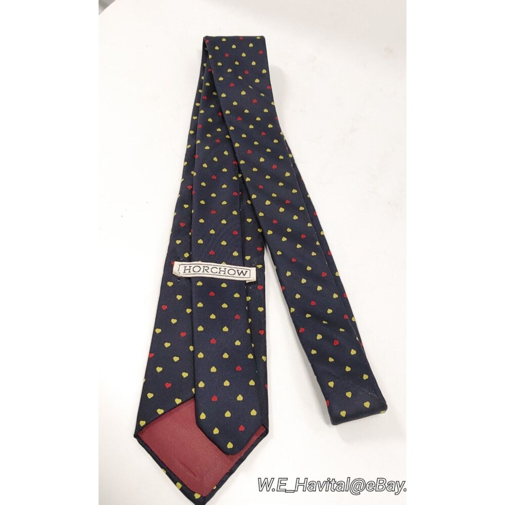 HORCHOW® Hearts Repeats Silk Necktie Blue, Red and Yellow Hearts